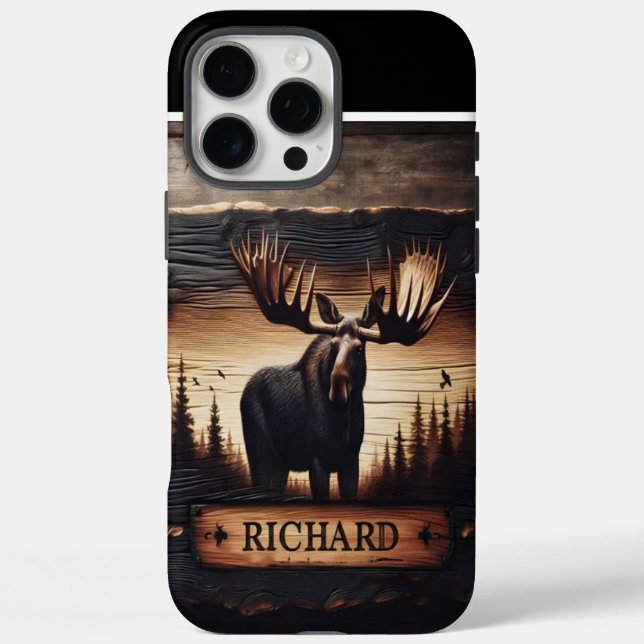 Funda iPhone 16 Pro Max Rótulo de tallado de Moose Wood (Reverso)