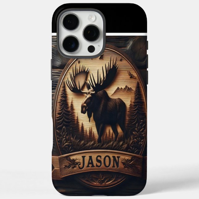 Funda iPhone 16 Pro Max Rótulo Moose de madera (Reverso)