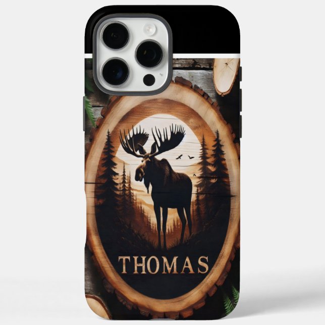 Funda iPhone 16 Pro Max Rótulo Moose Silhouette Wood (Reverso)