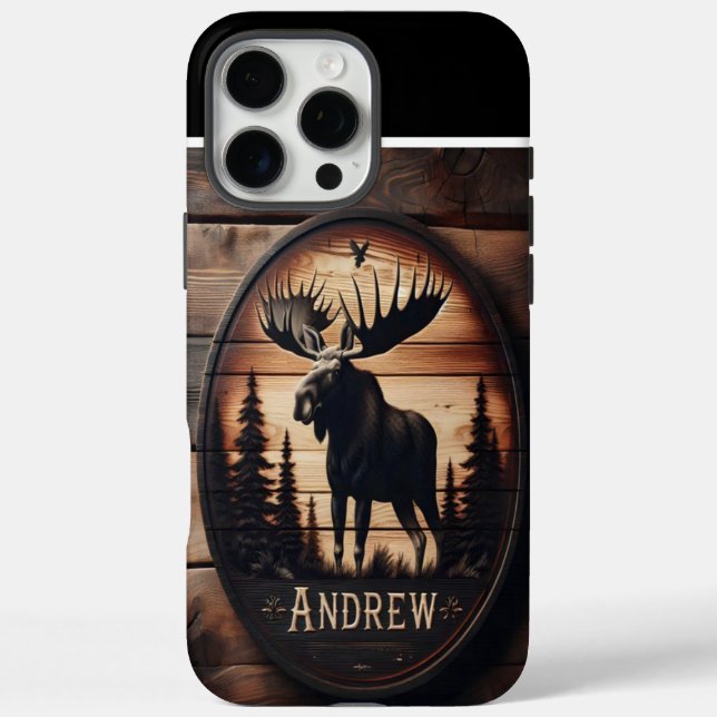 Funda iPhone 16 Pro Max Rótulo Moose Silhouette Wooden (Reverso)