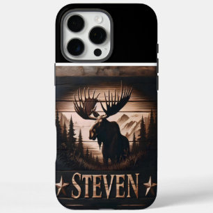 Funda iPhone 16 Pro Max Rótulo personalizado Moose con montañas