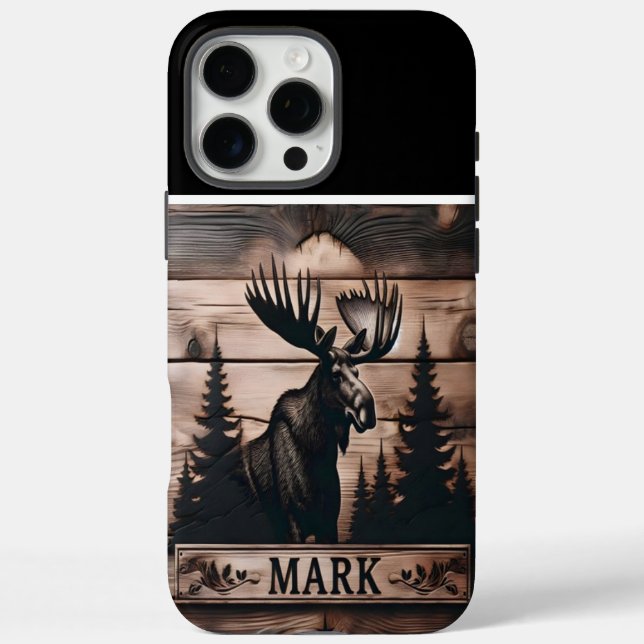 Funda iPhone 16 Pro Max Rótulo personalizado Moose Wood (Reverso)