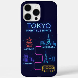 Funda iPhone 16 Pro Max Ruta de autobús nocturno de Tokio Diseño Neon – Vi
