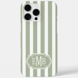 Funda iPhone 16 Pro Max Sage Green and White Monogrammed Stripes