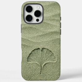 Funda iPhone 16 Pro Max Sage Verde Arena Hoja de Ginkgo Zen