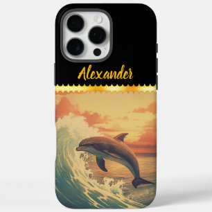 Funda iPhone 16 Pro Max Saltos de delfín entre coloridas olas oceánicas