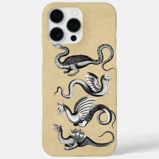 Funda iPhone 16 Pro Max Sepia de cuatro dragones (Reverso )