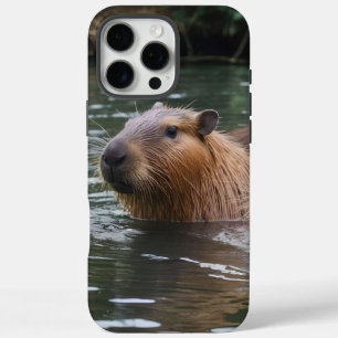 Funda iPhone 16 Pro Max "Serenidad fluvial: Capybaras nadando en el caudal
