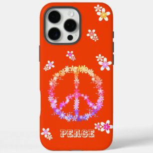 Funda iPhone 16 Pro Max Signo de paz con flores coloridas, Cas personaliza