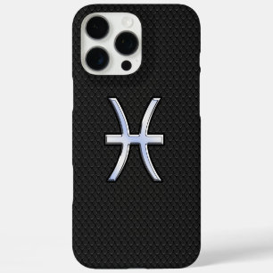 Funda iPhone 16 Pro Max Símbolo de Piscis en estilo piel de serpiente negr