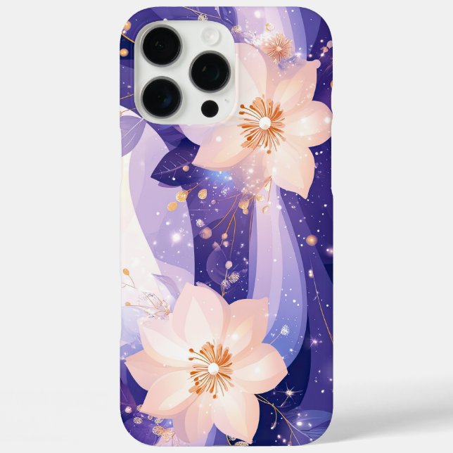 Funda iPhone 16 Pro Max Sinfonía de flores celestes (Reverso )