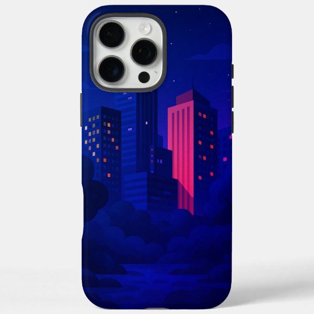Funda iPhone 16 Pro Max Skyline de la ciudad nocturna (Reverso)