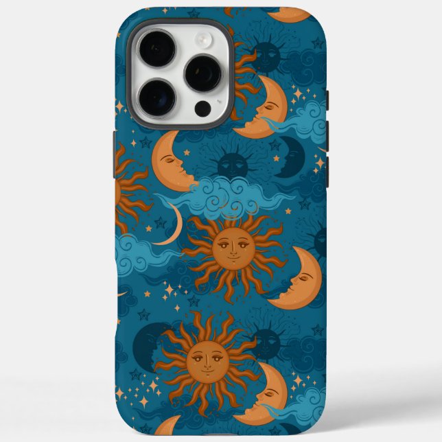 Funda iPhone 16 Pro Max Sol Y Luna Sobre Azul (Reverso)