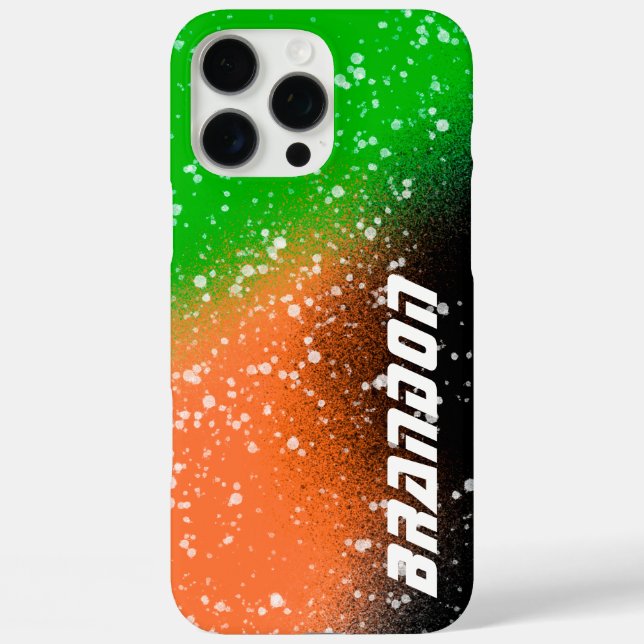 Funda iPhone 16 Pro Max Spray Paint Black Naranja y Green Name (Reverso )