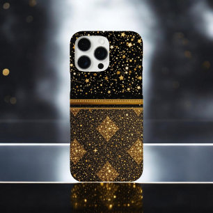 Funda iPhone 16 Pro Max Stellar Elegance (Purpurina - oro - cuero)