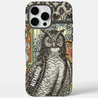 Funda iPhone 16 Pro Max Su nombre o cita búho moderno Damasco floral