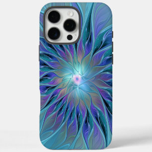 Funda iPhone 16 Pro Max Sueño de Flor Púrpura Azul Arte Fractal Abstracto