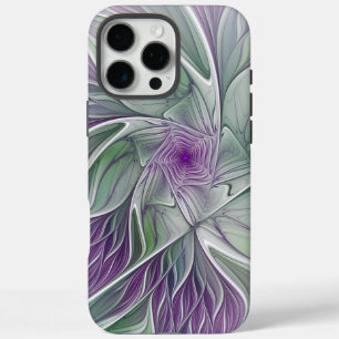 Funda iPhone 16 Pro Max Sueño de flores, abstracto arte fractal verde púrp
