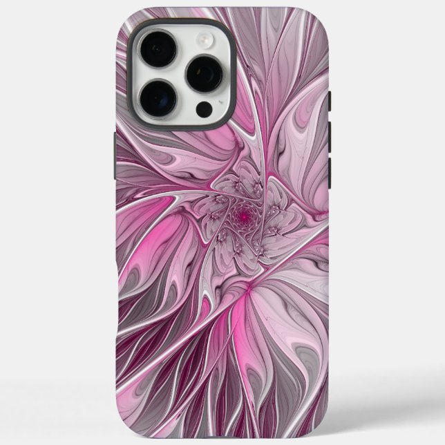 Funda iPhone 16 Pro Max Sueño de flores rosadas fractales, patrón de fanta (Reverso)