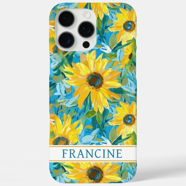 Funda iPhone 16 Pro Max Sunflower Painting Monogrammed (Reverso )