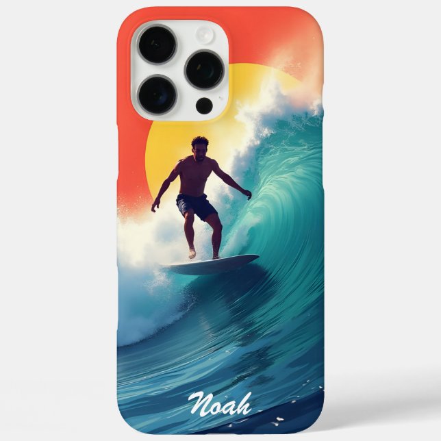 Funda iPhone 16 Pro Max Surfista al atardecer (Reverso )