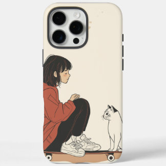 Funda iPhone 16 Pro Max Teenager sitting on skateboard and next to his cat