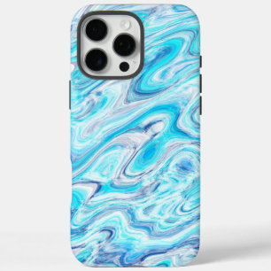Funda iPhone 16 Pro Max Textura de mármol abstracto de color azul del océa