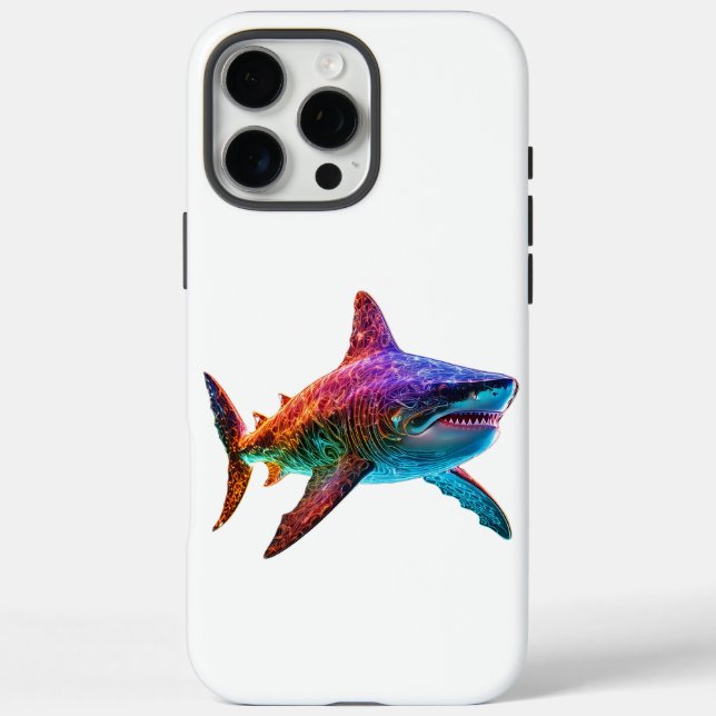 Funda iPhone 16 Pro Max Tiburón del espectro neón (Reverso)