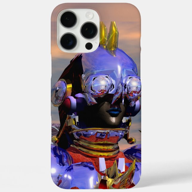 Funda iPhone 16 Pro Max TITAN CYBORG PORTRAIT Ciencia Ficción Azul ,Scifi (Reverso )