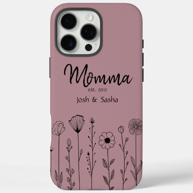 Funda iPhone 16 Pro Max Título floral simple Nana Personalizado (Reverso)