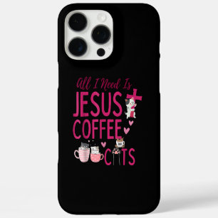 Funda iPhone 16 Pro Max Todo lo que necesito es Jesús, Café y Gatos Cristi