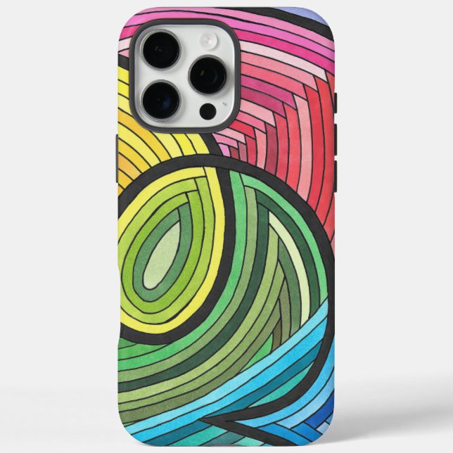 Funda iPhone 16 Pro Max Torcida abstracta vibrante del arco iris con línea (Reverso)