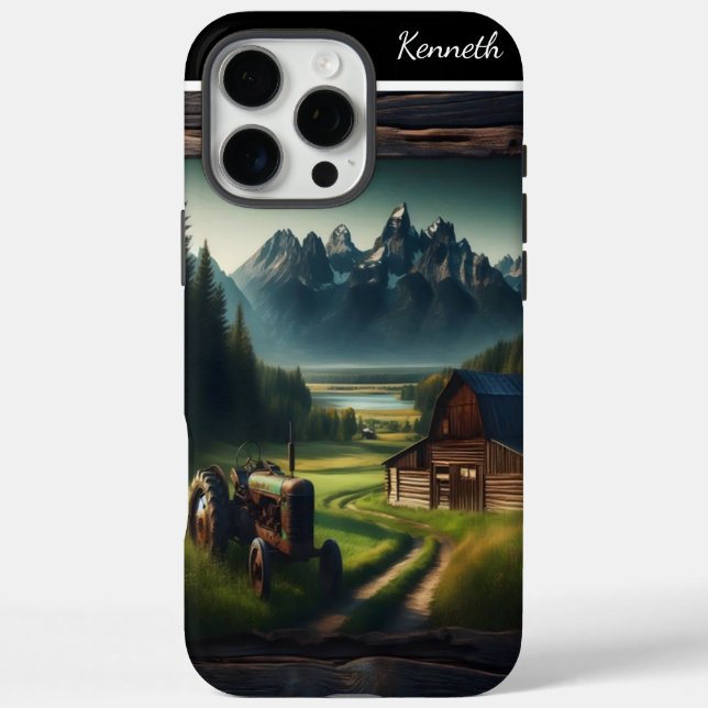 Funda iPhone 16 Pro Max Tractor de granjas de montaña (Reverso)