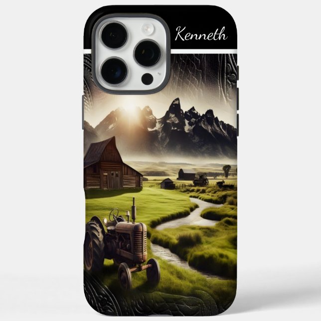 Funda iPhone 16 Pro Max Tractor ruso al atardecer (Reverso)