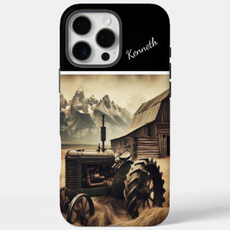 Funda iPhone 16 Pro Max Tractor Rústico en el Valle de las Montañas