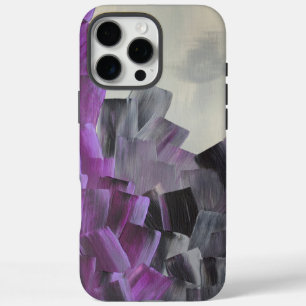Funda iPhone 16 Pro Max Trazos de Pincel Abstractos en Púrpura, Gris y Neg
