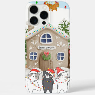 Funda iPhone 16 Pro Max Tres gatos decoran una casa con luces Navidades