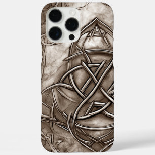 Funda iPhone 16 Pro Max Triquetra Trinity Knot Sepia Faux Metallic Tin