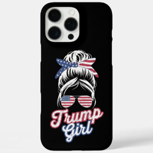 Funda iPhone 16 Pro Max Trump Chica Messy Bun Vintage bandera estadouniden