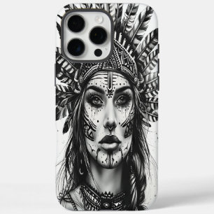 Funda iPhone 16 Pro Max Un feroz guerrero chica indio adornado con plumas
