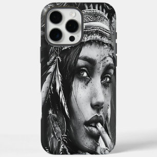 Funda iPhone 16 Pro Max Un guerrero chica indio adornado con vibrantes plu