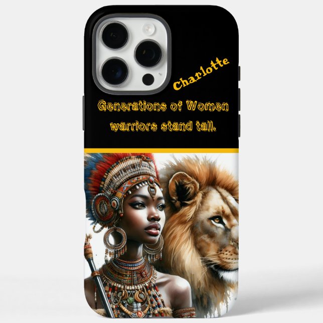 Funda iPhone 16 Pro Max Un guerrero poderoso se mantiene con un león majes (Reverso)