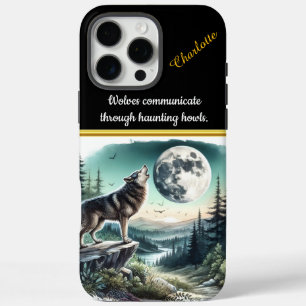Funda iPhone 16 Pro Max Un majestuoso lobo aullaba bajo el resplandor de l