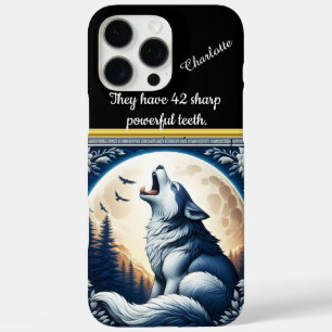 Funda iPhone 16 Pro Max Un majestuoso lobo en el cielo lunar en invierno