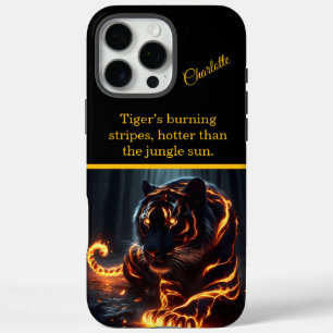Funda iPhone 16 Pro Max Un tigre brillante merodea por la noche.