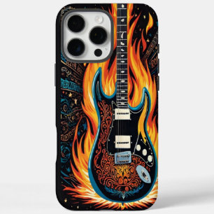 Funda iPhone 16 Pro Max Una guitarra vibrante en llamas en una exhibición