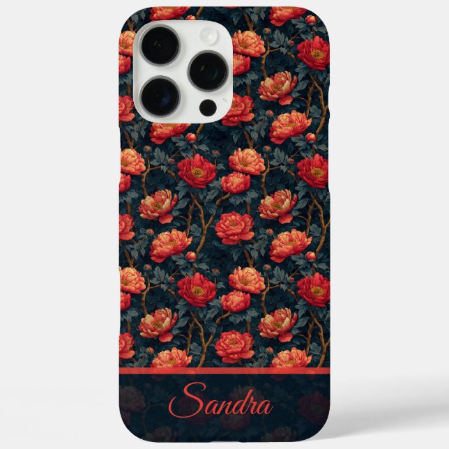 Funda iPhone 16 Pro Max Unique Peonies Customizable Name Iphone Case (Reverso )