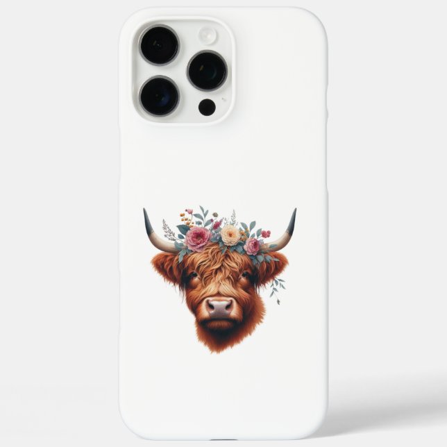 Funda iPhone 16 Pro Max Vaca de tierras altas, con flores y primavera (Reverso )