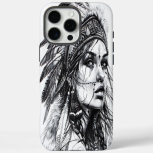 Funda iPhone 16 Pro Max Valiente guerrero chica indio con vestido tribal