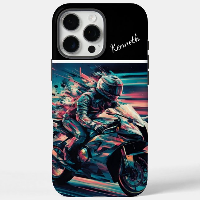 Funda iPhone 16 Pro Max Velocidad borrosa en motocicleta (Reverso)